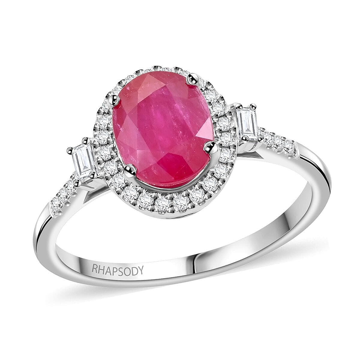 Certified & Appraised RHAPSODY 950 Platinum AAAA Mozambique Ruby White Diamond VS Halo Ring 2.49 Ct.
