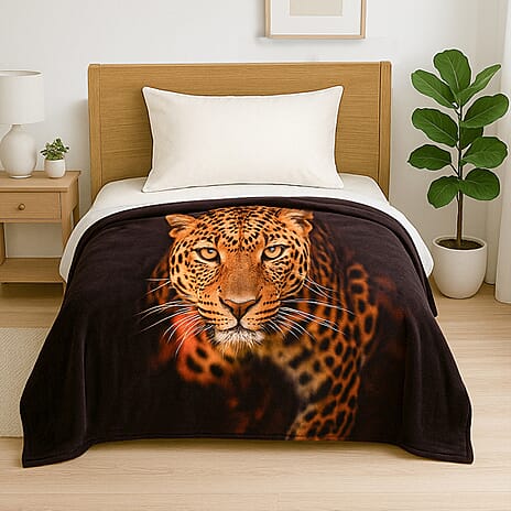 Hush Haven Leopard Face Digital Print Flannel Blanket (150x200 cm)