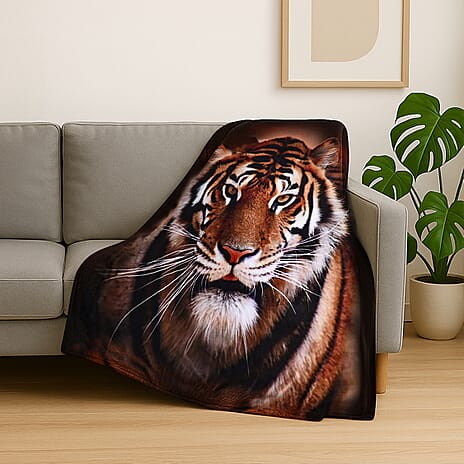 THE HOME DECOR BONANZA - Hush Haven Tiger Face Digital Print Home Decor Flannel Blanket (150x200 cm) - Tiger