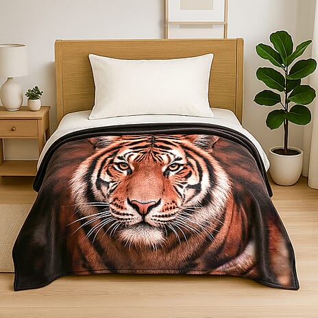 THE HOME DECOR BONANZA - Hush Haven Tiger Face Digital Print Home Decor Flannel Blanket (150x200 cm) - Tiger