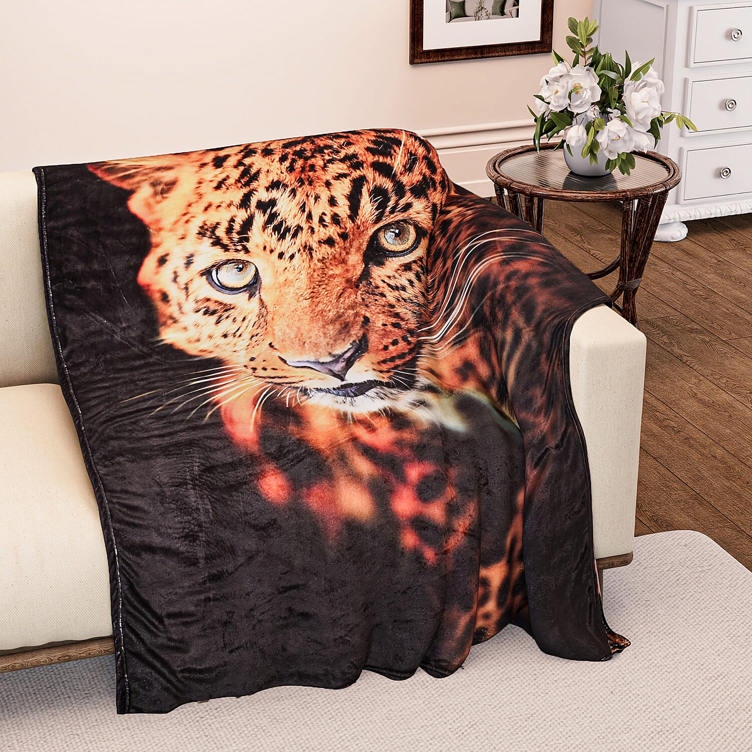 240GSM Flannel Digital Animal Printed Blanket (Size 200x150) - Leopard with Nusuk Dubai  Air Freshener and Hot Water Bottle.
