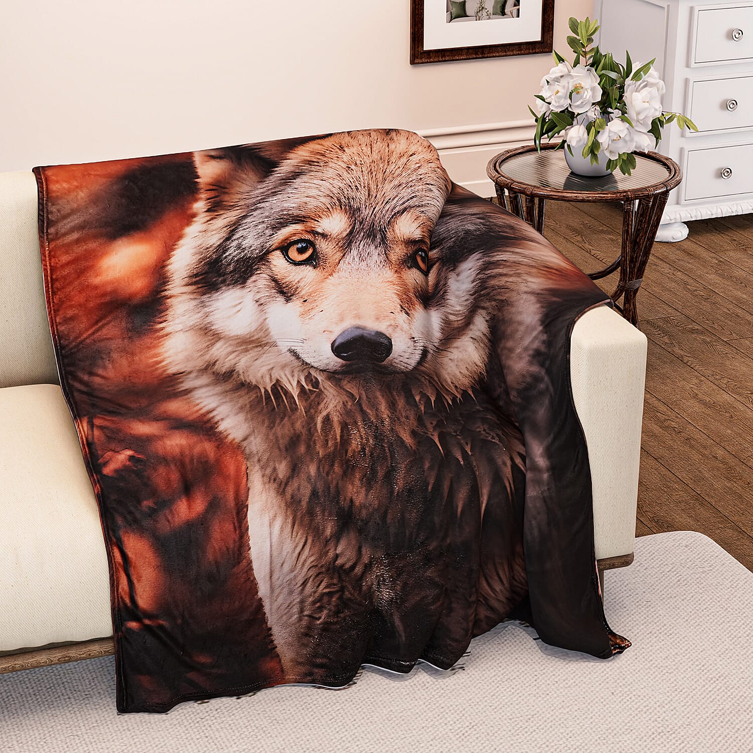 240GSM Flannel Digital Animal Printed Blanket (Size 200x150) - Wolf