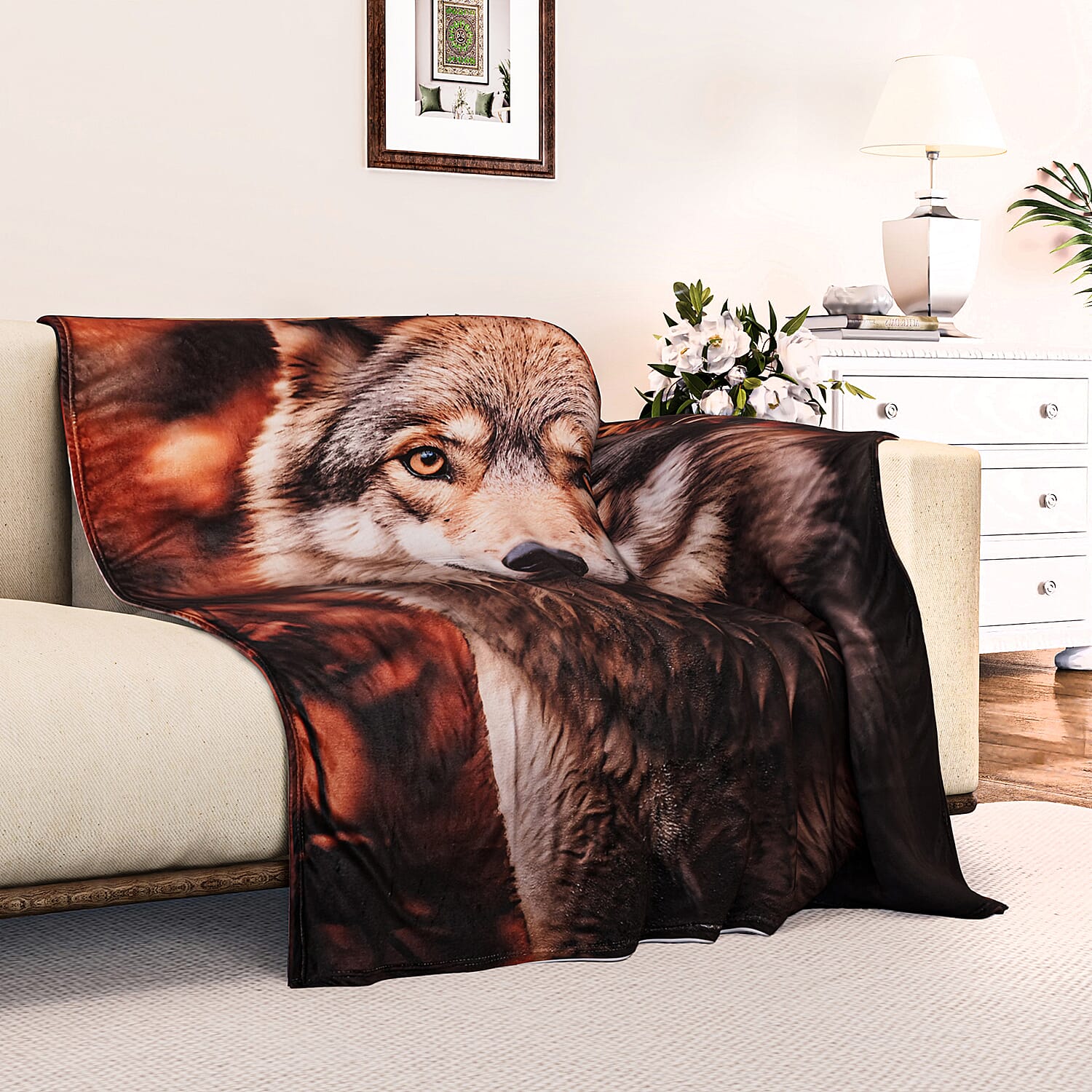 240GSM Flannel Digital Animal Printed Blanket (Size 200x150) - Wolf
