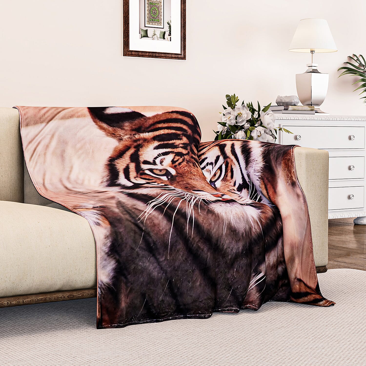 One Time Deal - Ultra-Soft Animal Print Blanket 240 GSM size 150x200-  Tiger