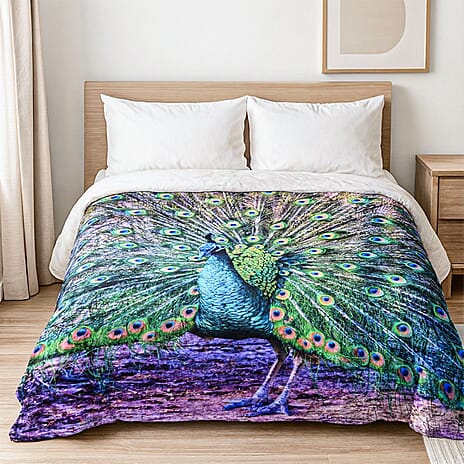 Digital printed flannel blanket with peacock pattern