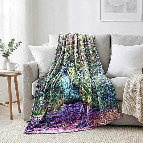 Digital printed flannel blanket with peacock pattern