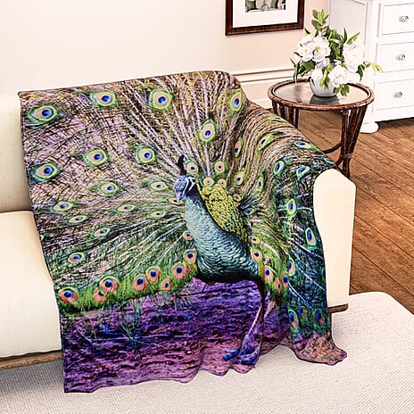 Digital printed flannel blanket with peacock pattern