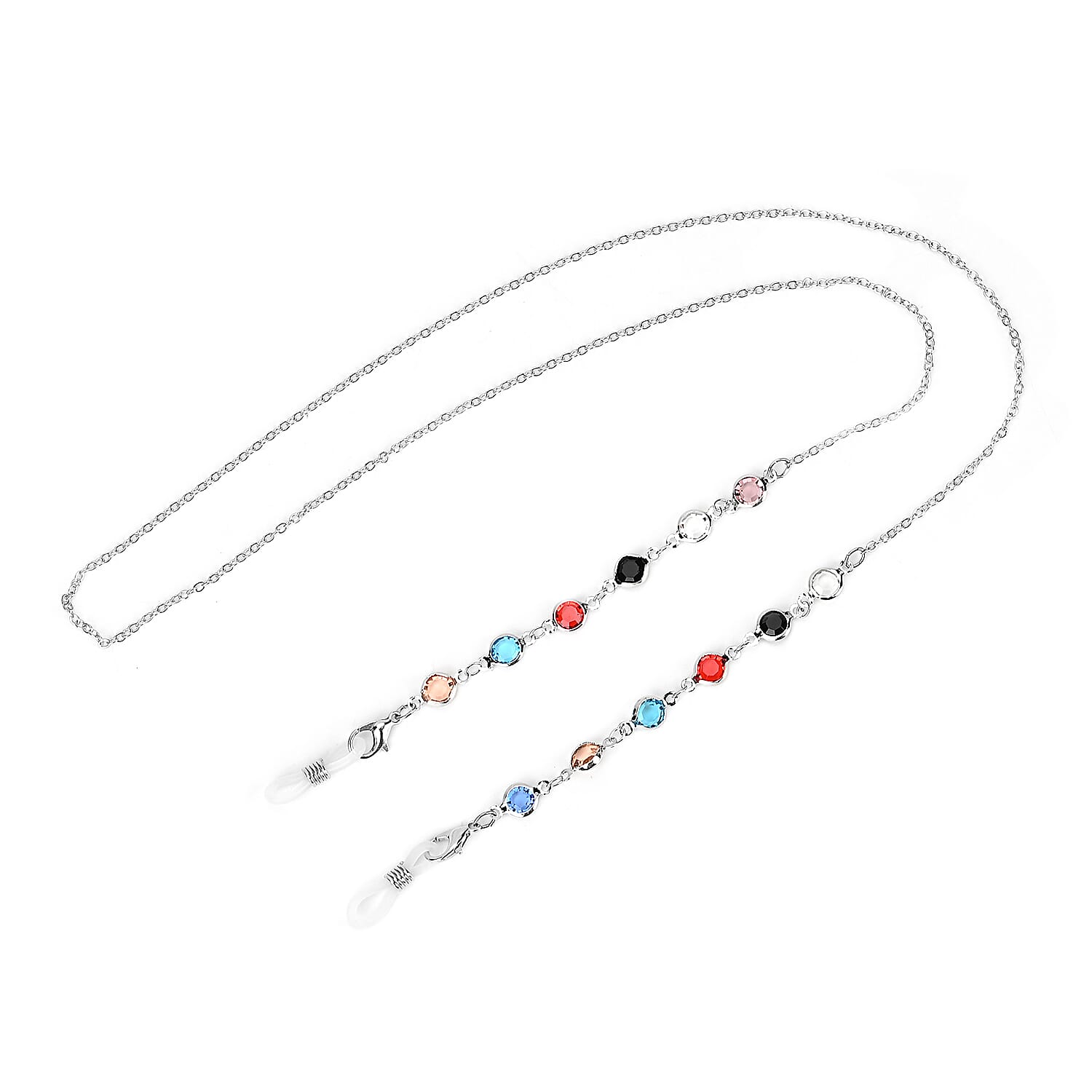 Set of 3 Shiny Crystal Beaded Eyeglass Chains with 20pcs Rubber Rings (Size 70x1x1 cm) - Gold & Silver Set of 3 Shiny Crystal Beaded Eyeglass Chains with 20pcs Rubber Rings (Size 70x1x1 cm) - Gold & Silver