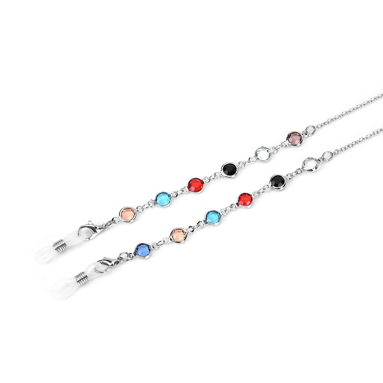 Set of 3 Shiny Crystal Beaded Eyeglass Chains with 20pcs Rubber Rings (Size 70x1x1 cm) - Gold & Silver Set of 3 Shiny Crystal Beaded Eyeglass Chains with 20pcs Rubber Rings (Size 70x1x1 cm) - Gold & Silver