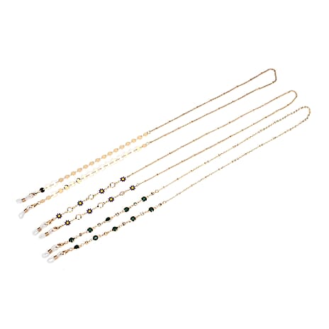 Set of 3 shiny Crystal Beaded Eyeglass Chains with 20pcs Rubber Rings - Brown & Silver