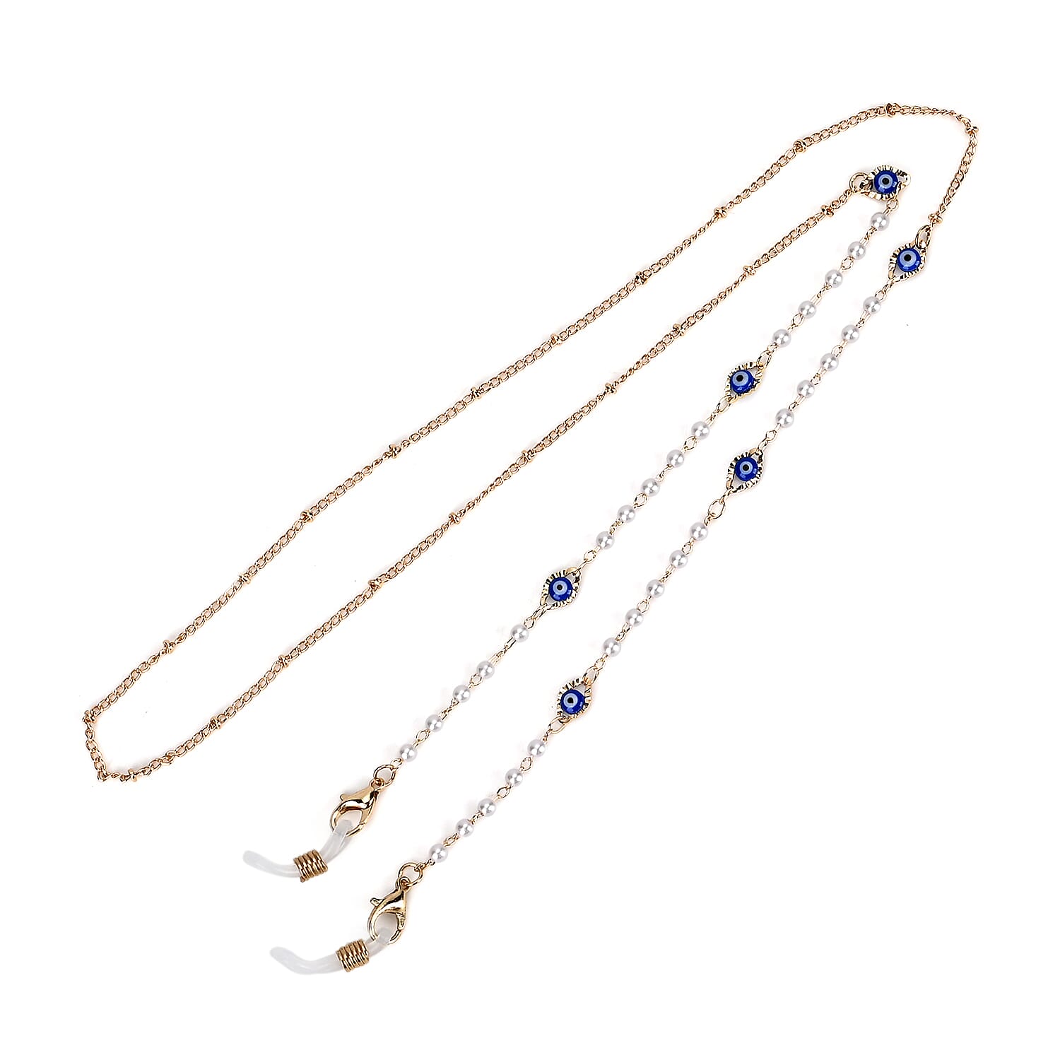 Set of 3 Shiny Crystal Beaded Eyeglass Chains with 20pcs Rubber Rings - Green & Silver