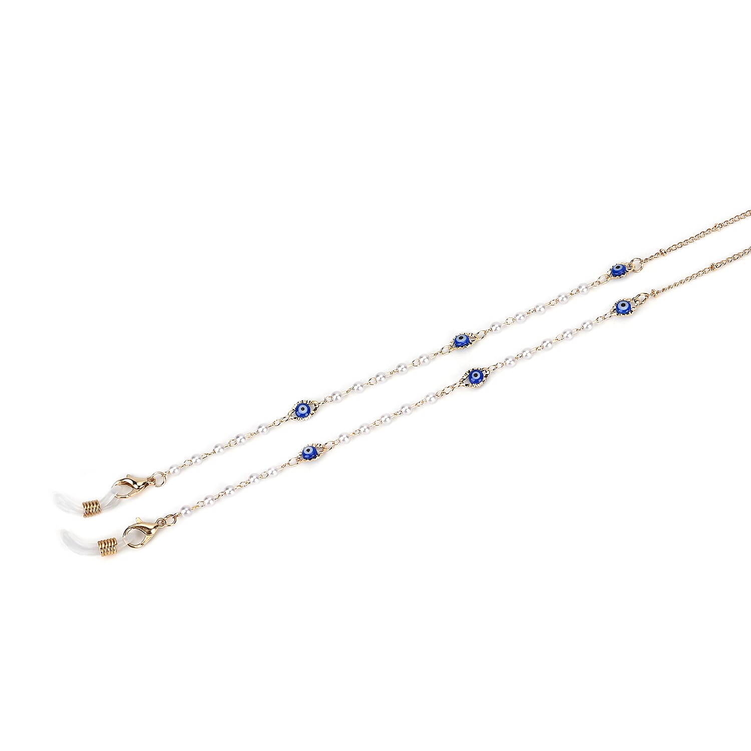 Set of 3 Shiny Crystal Beaded Eyeglass Chains with 20pcs Rubber Rings - Green & Silver