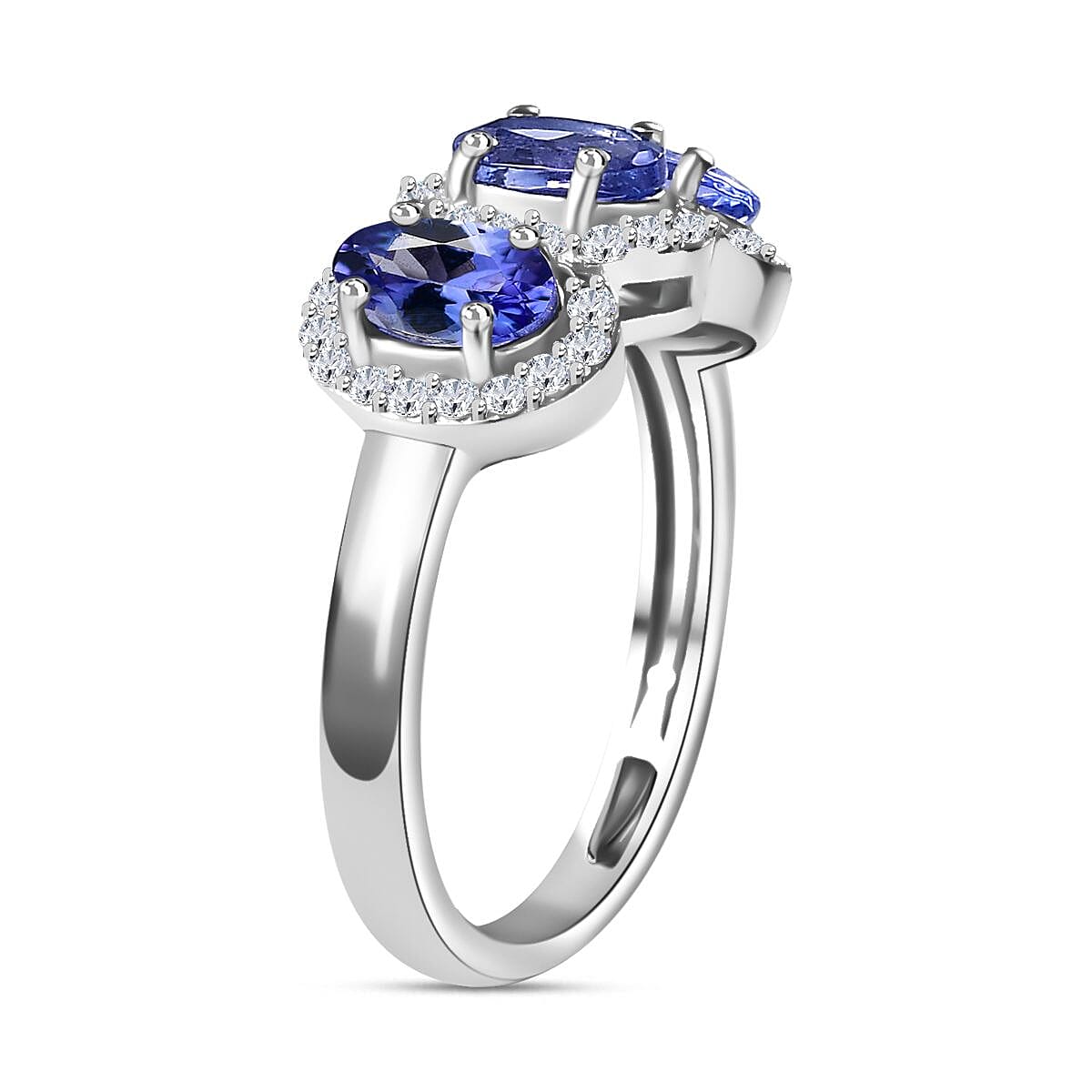 D'Joy AAA Tanzanite & Natural Zircon Ring in Rhodium Overlay Sterling Silver 1.83 Ct.