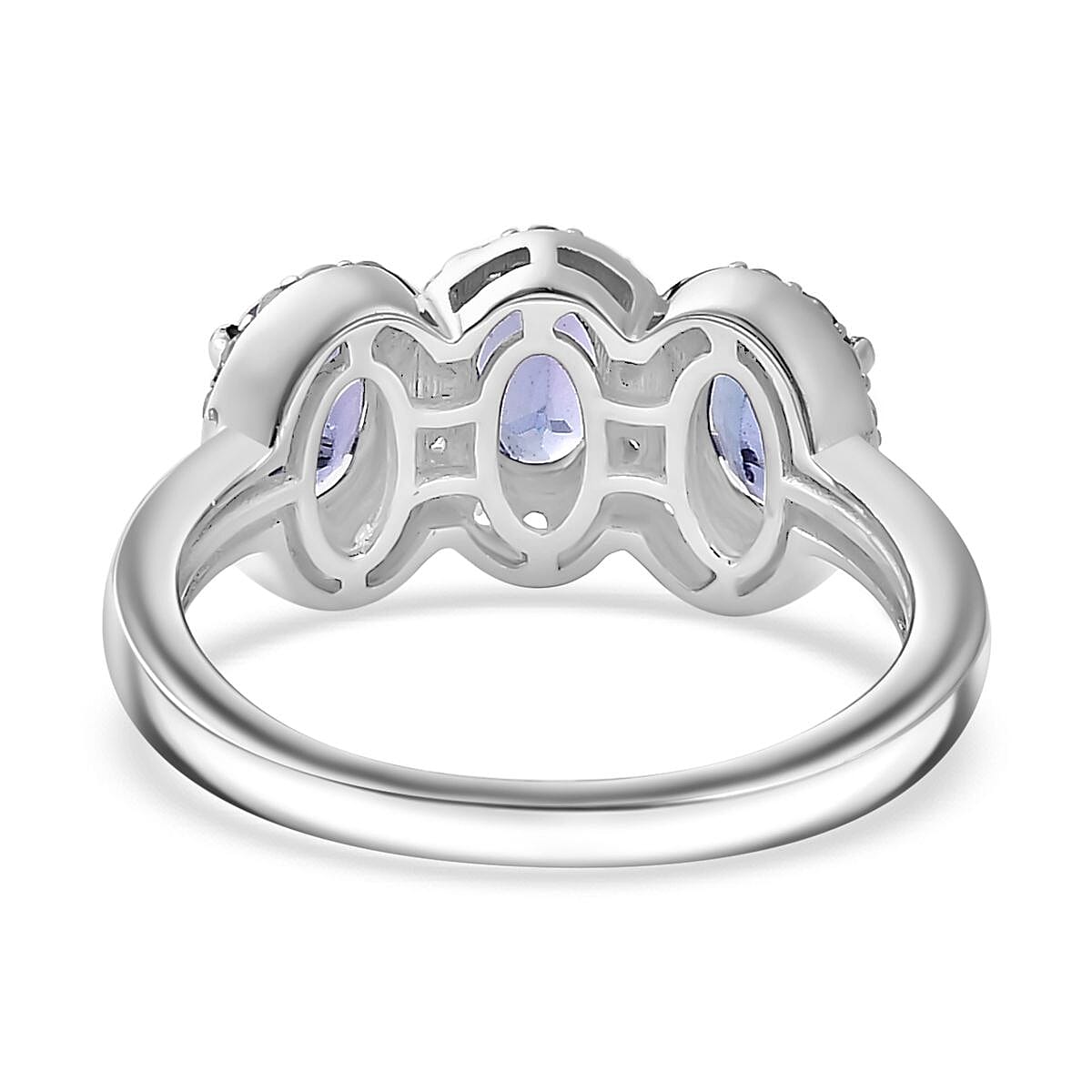 D'Joy AAA Tanzanite & Natural Zircon Ring in Rhodium Overlay Sterling Silver 1.83 Ct.