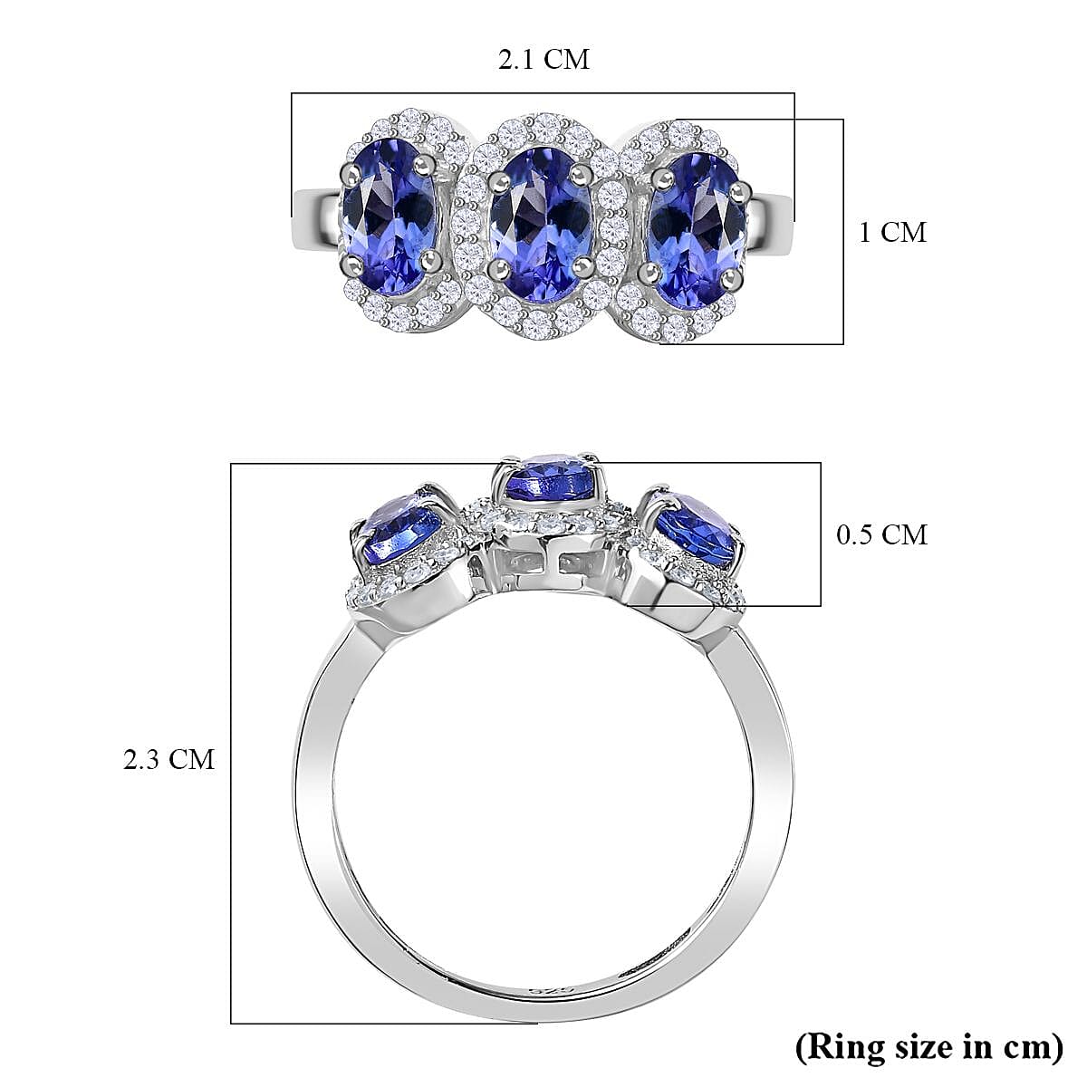 D'Joy AAA Tanzanite & Natural Zircon Ring in Rhodium Overlay Sterling Silver 1.83 Ct.