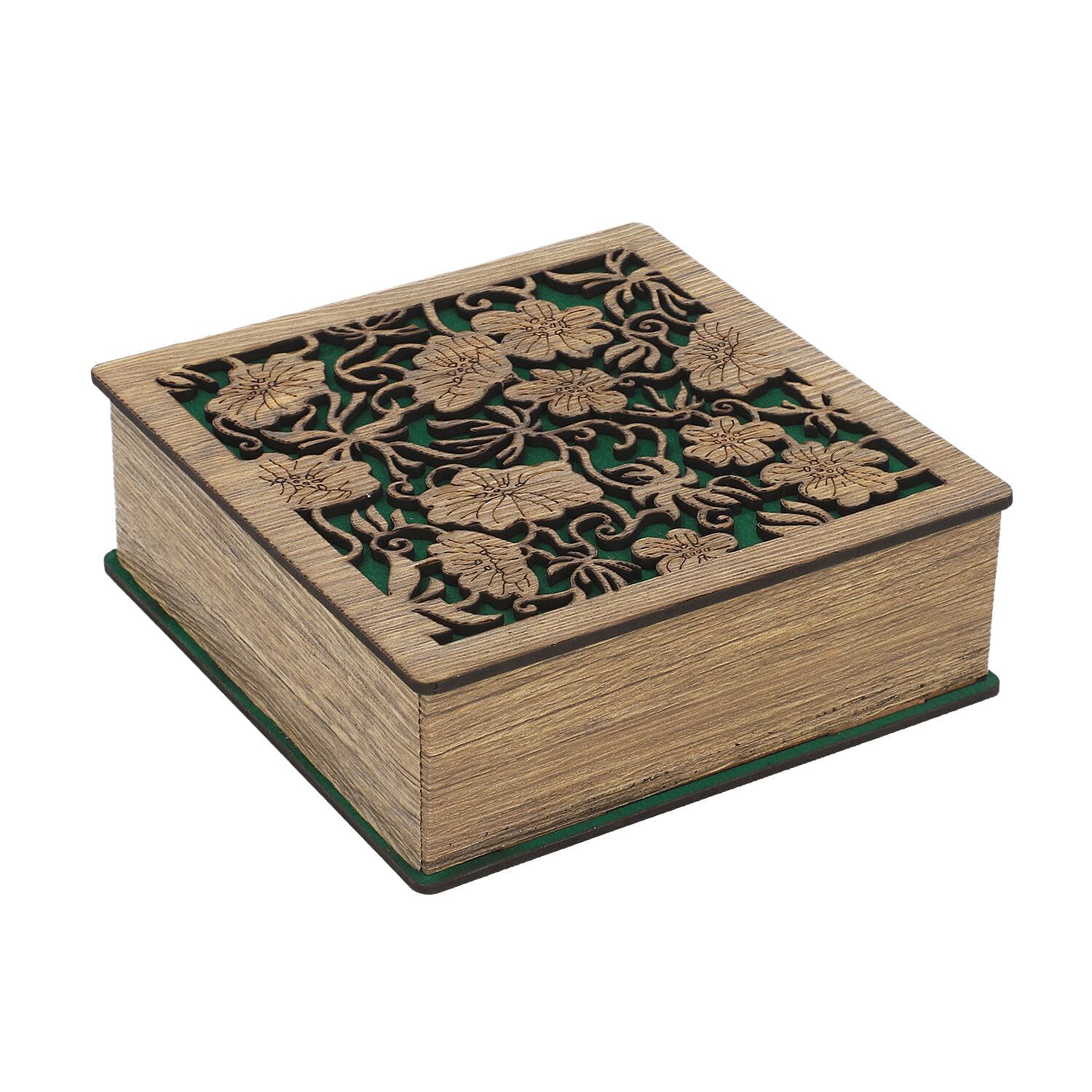 MDF Square Shape Floral Jewellery Box (Size 16x16x5 Cm) - Green