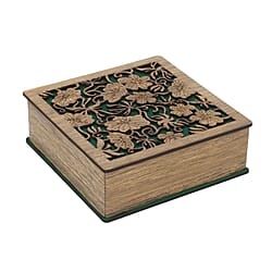MDF Square Shape Floral Jewellery Box - Green