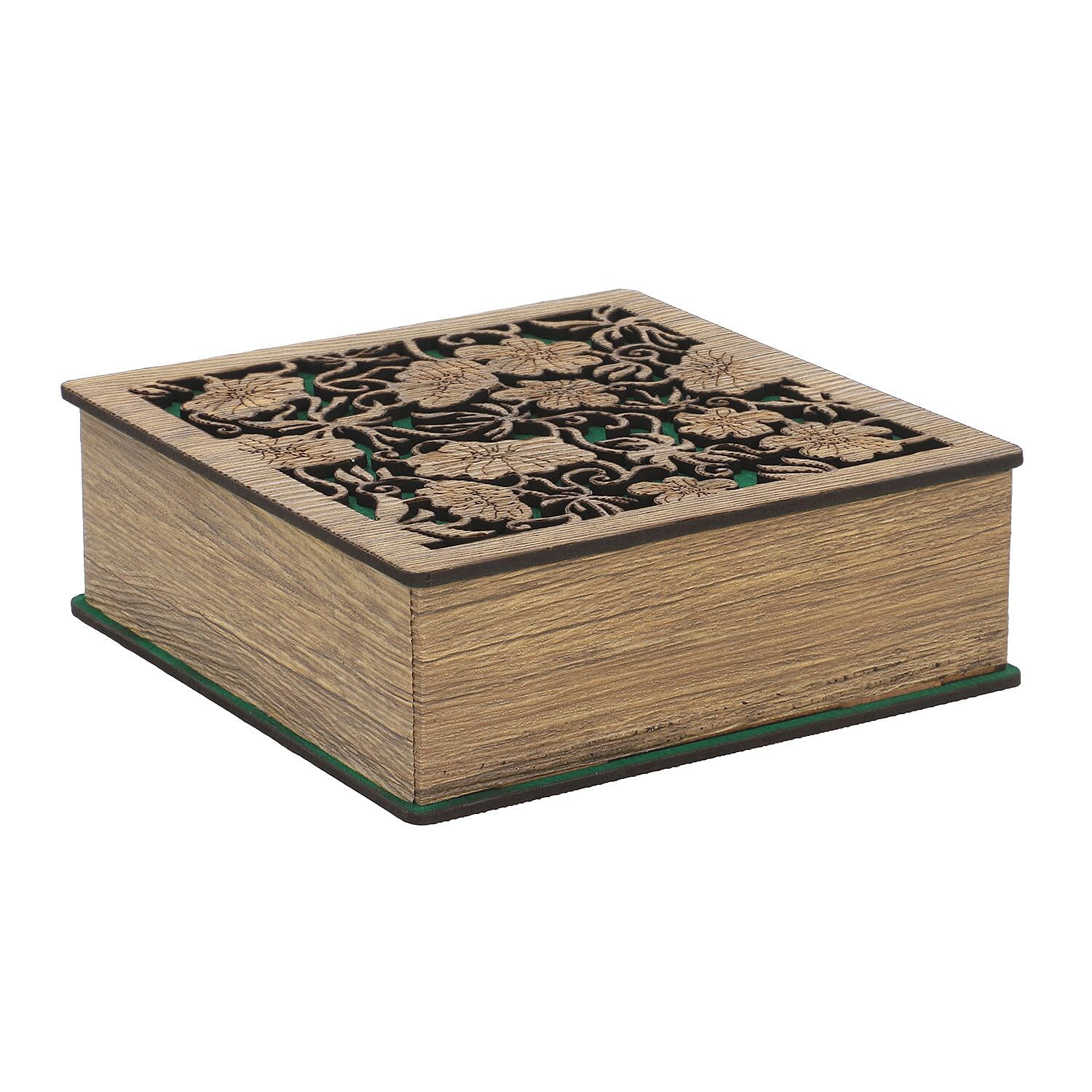 MDF Square Shape Floral Jewellery Box (Size 16x16x5 Cm) - Green