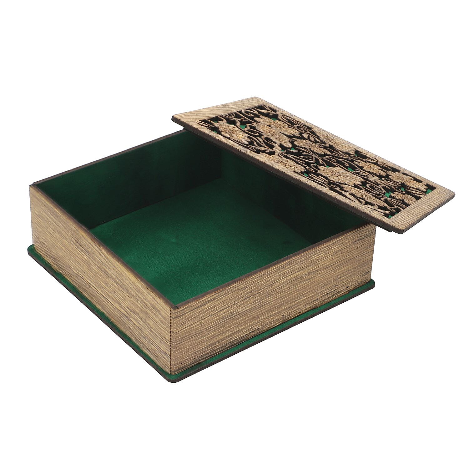 MDF Square Shape Floral Jewellery Box (Size 16x16x5 Cm) - Green