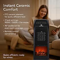 Homesmart Ceramic Heater - Fast and Efficient with 3D Flame Effect &amp; Oscillation Function 1500w
