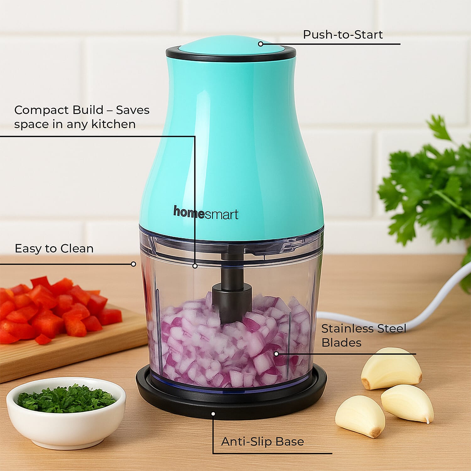 HOMESMART- Electric Chop and Whisk - 2 Speed, Stainless Steel Blades, Easy Clean - 200 WT HOMESMART- Electric Chop and Whisk - 2 Speed, Stainless Steel Blades, Easy Clean - 200 WT