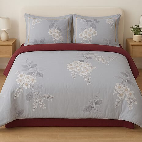 Floral Patterned Set of 3 Pcs Quilt and Cover