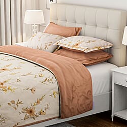 4 Seasons Luxury Bedding Collection - Set of 3 Flower Printed Lightweight Quilt With Silk Touch and Matching Pillowcases (Size Double)