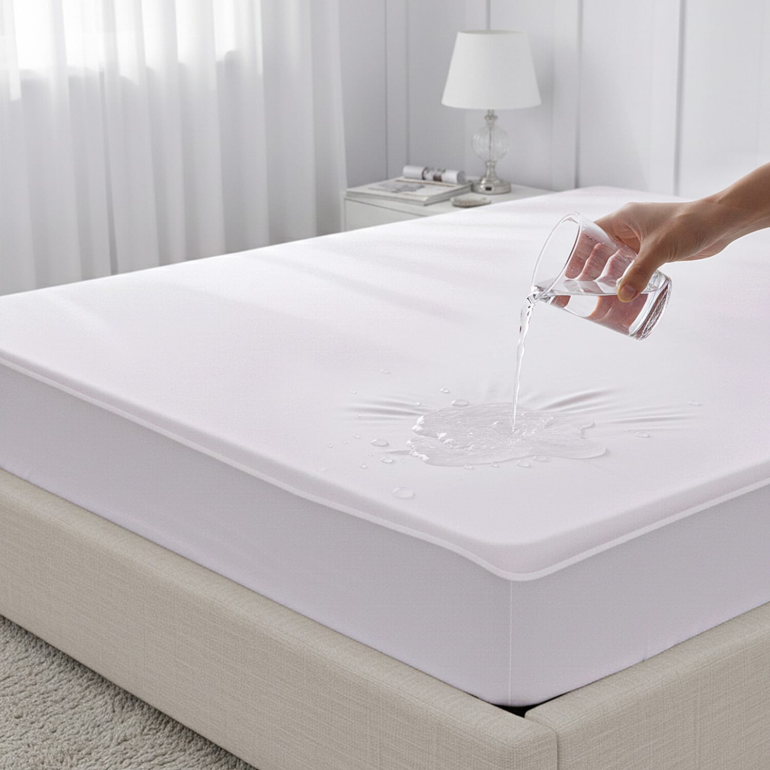 Cotton Patterned Mattress Protector  (Size 190x90 cm) - White & White