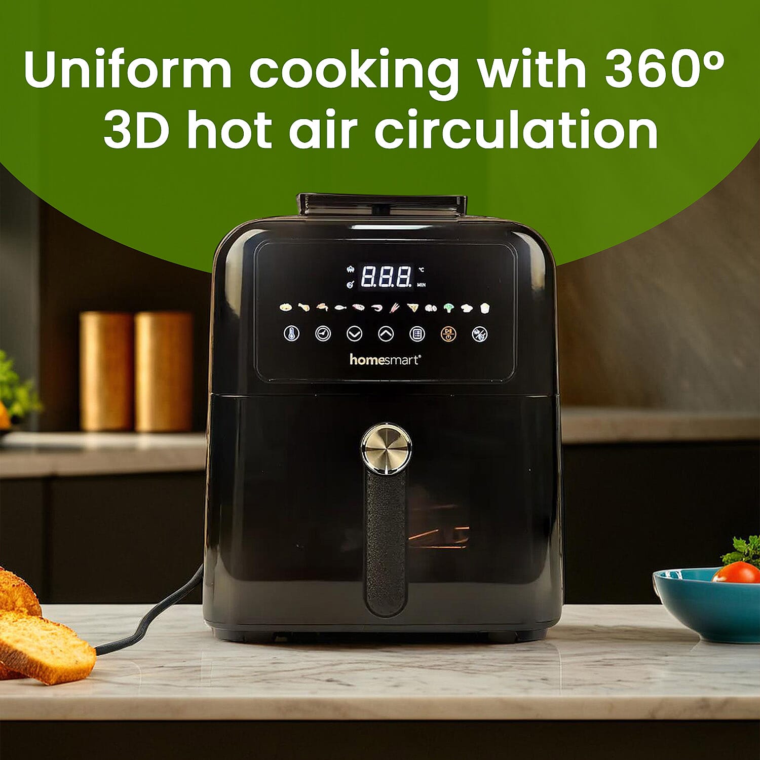 Homesmart Digital Air Fryer with Window - Crisp, Roast, Bake, Toast - with Less Oil 60-200c 6L  (Appox. 25cm x 30cm - 10in x 12in)