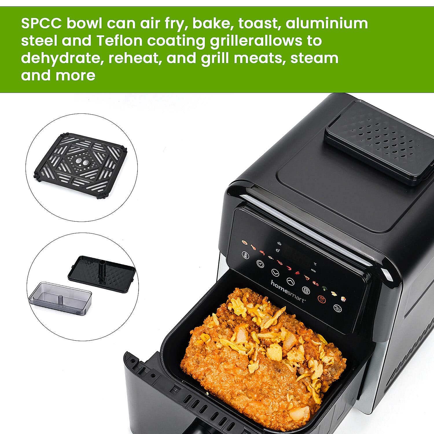 Homesmart Digital Air Fryer with Window - Crisp, Roast, Bake, Toast - with Less Oil 60-200c 6L  (Appox. 25cm x 30cm - 10in x 12in)