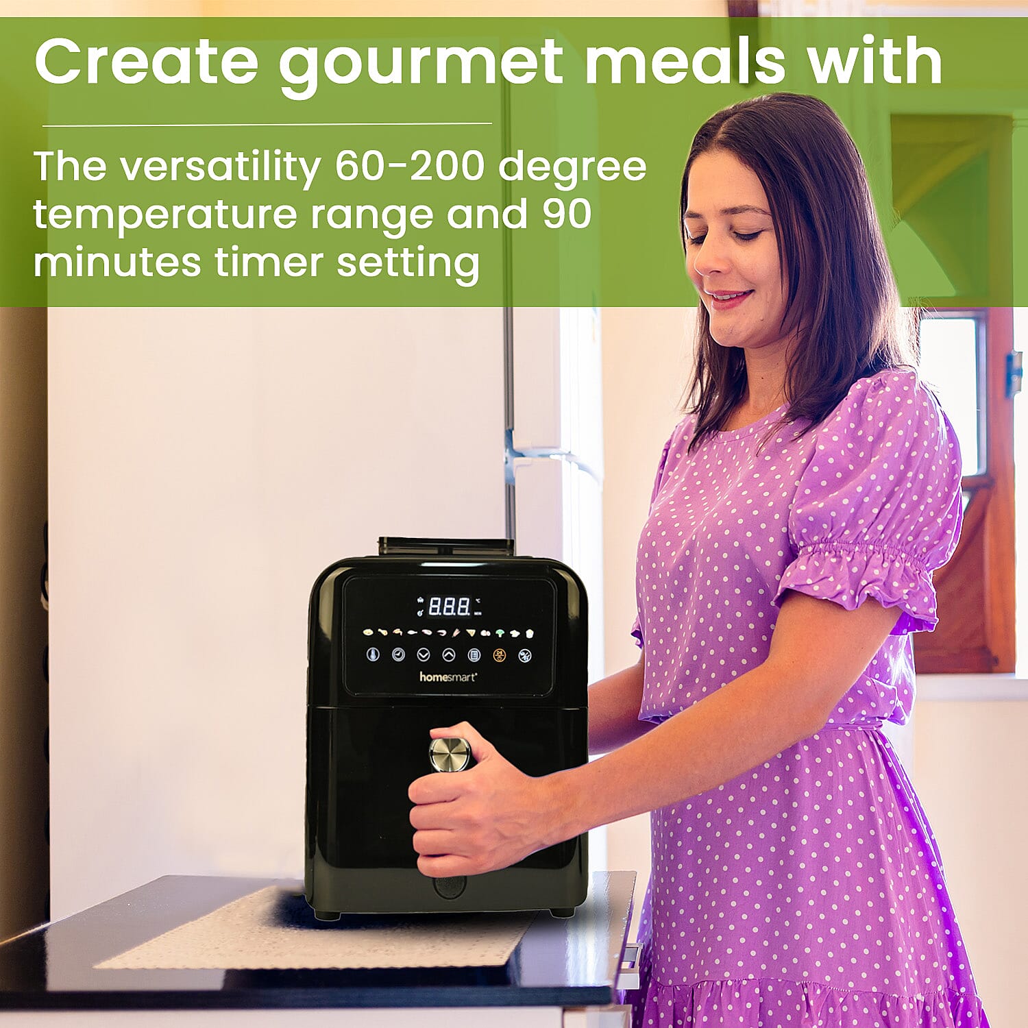 Homesmart Digital Air Fryer with Window - Crisp, Roast, Bake, Toast - with Less Oil 60-200c 6L  (Appox. 25cm x 30cm - 10in x 12in)