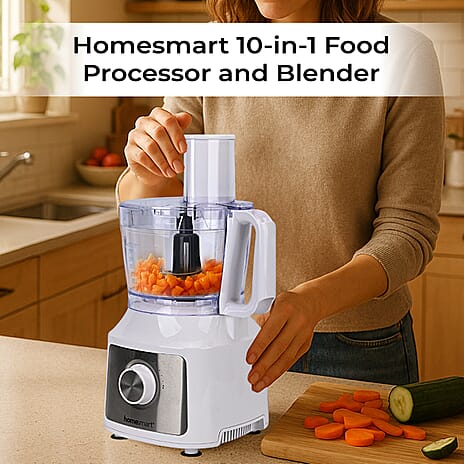 Low Price Offer 10 in 1 - Homesmart Food Processor-Chopper, Grinder and Blender - Chops, Chips, Grates, Slices, Emulsify, Dough Beater (Power 800W) - 2 Speed & Pulse