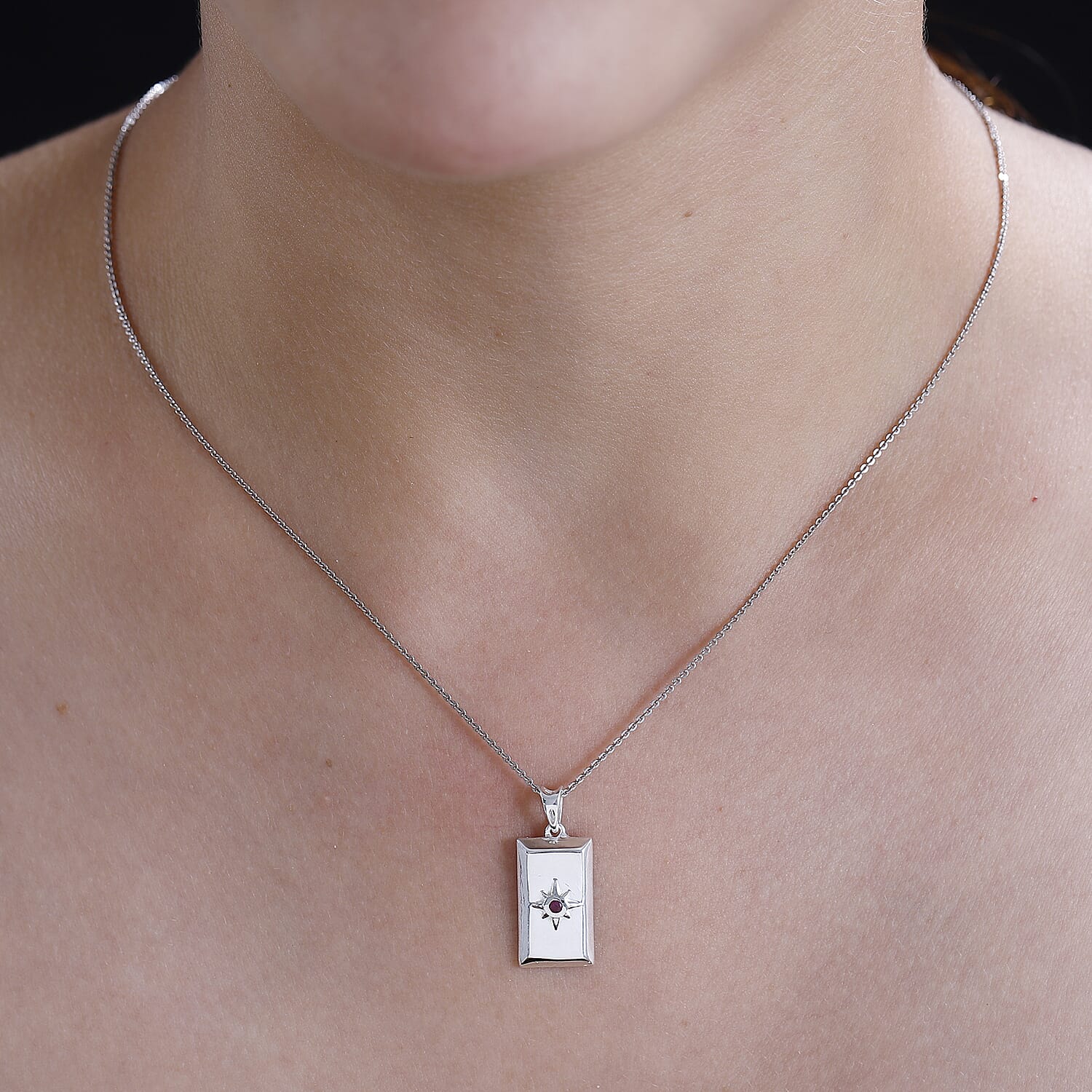 Ruby Bar Pendant in Sterling Silver