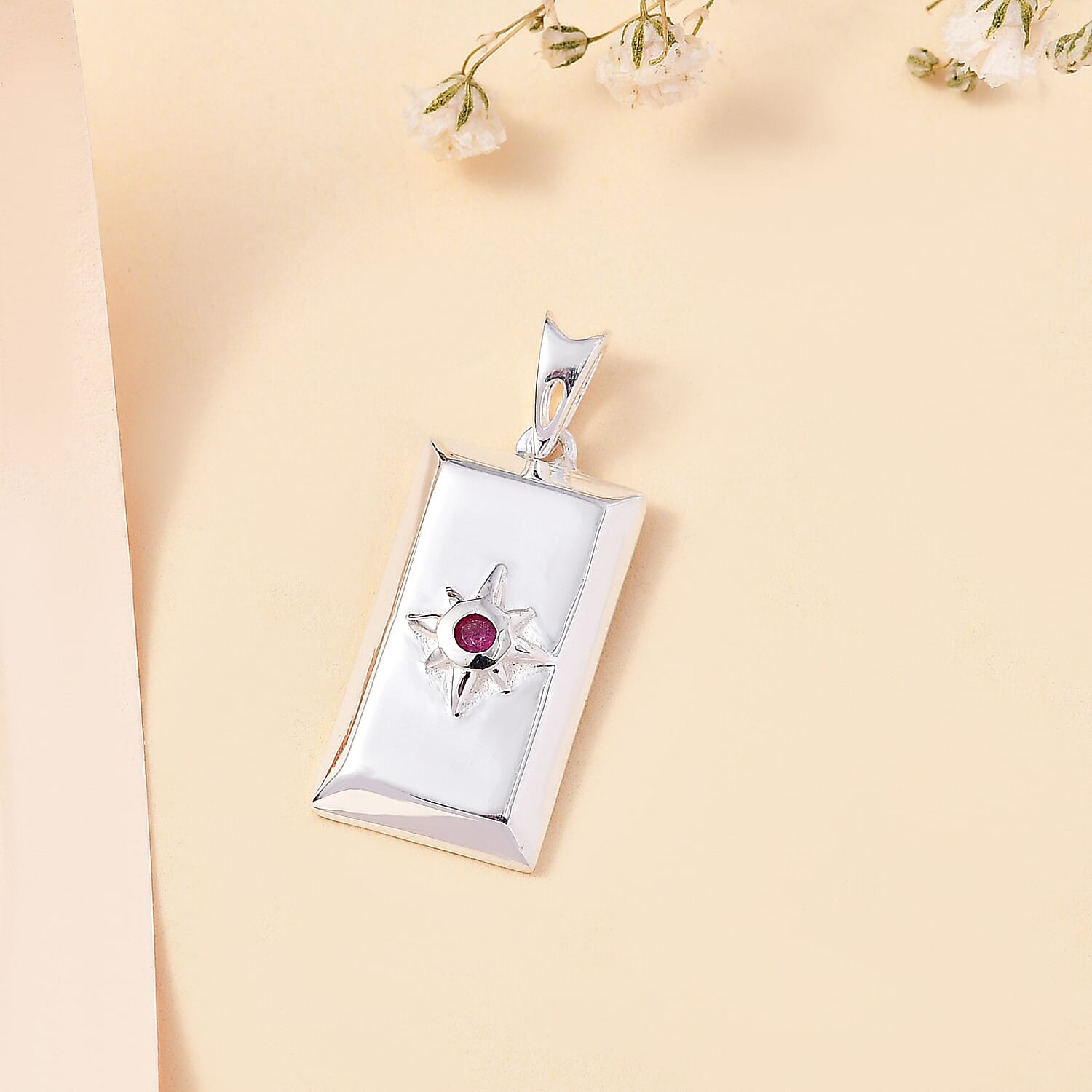 Ruby Bar Pendant in Sterling Silver