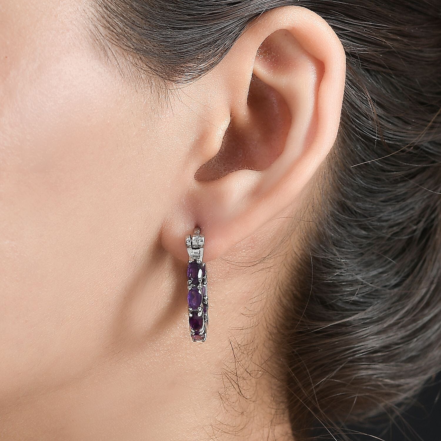 Zambian Amethyst Inside Out Hoop Half Hoop Earring  3.32 ct