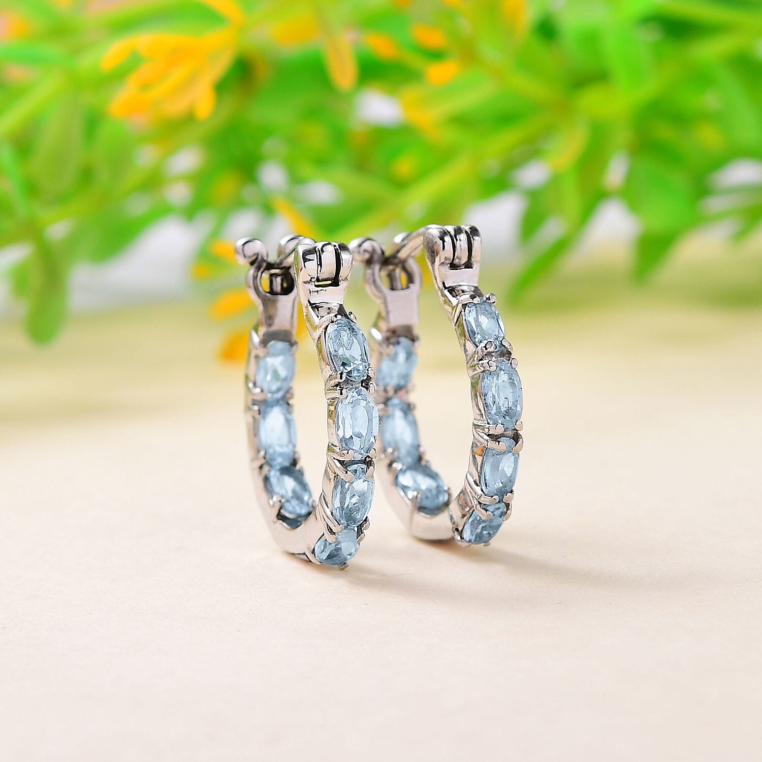 MEGA OFFER - Sky Blue Topaz Inside Out Hoop Earrings 3.32 ct