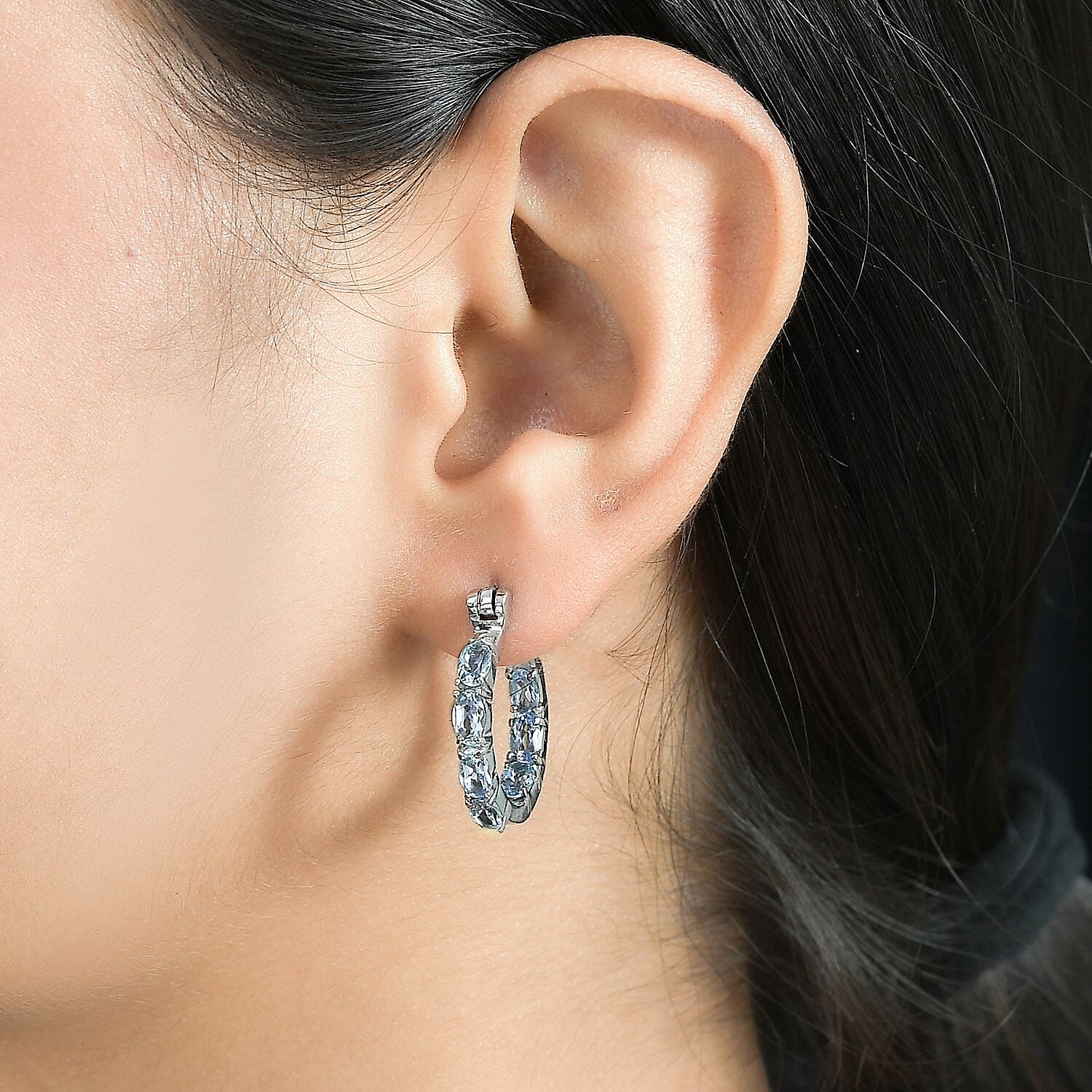 MEGA OFFER - Sky Blue Topaz Inside Out Hoop Earrings 3.32 ct