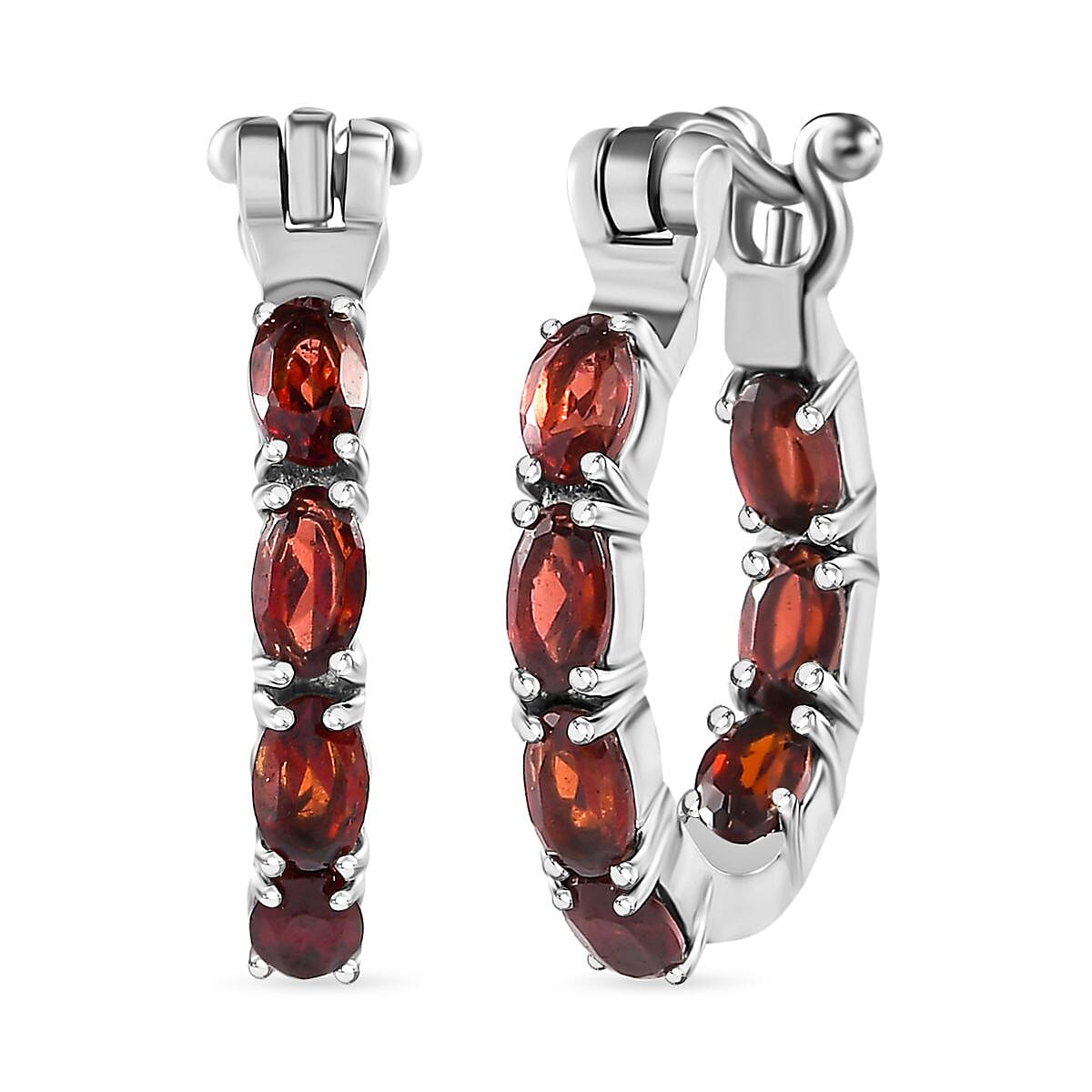 Red Garnet Inside Out Hoop Earrings 3.32 ct