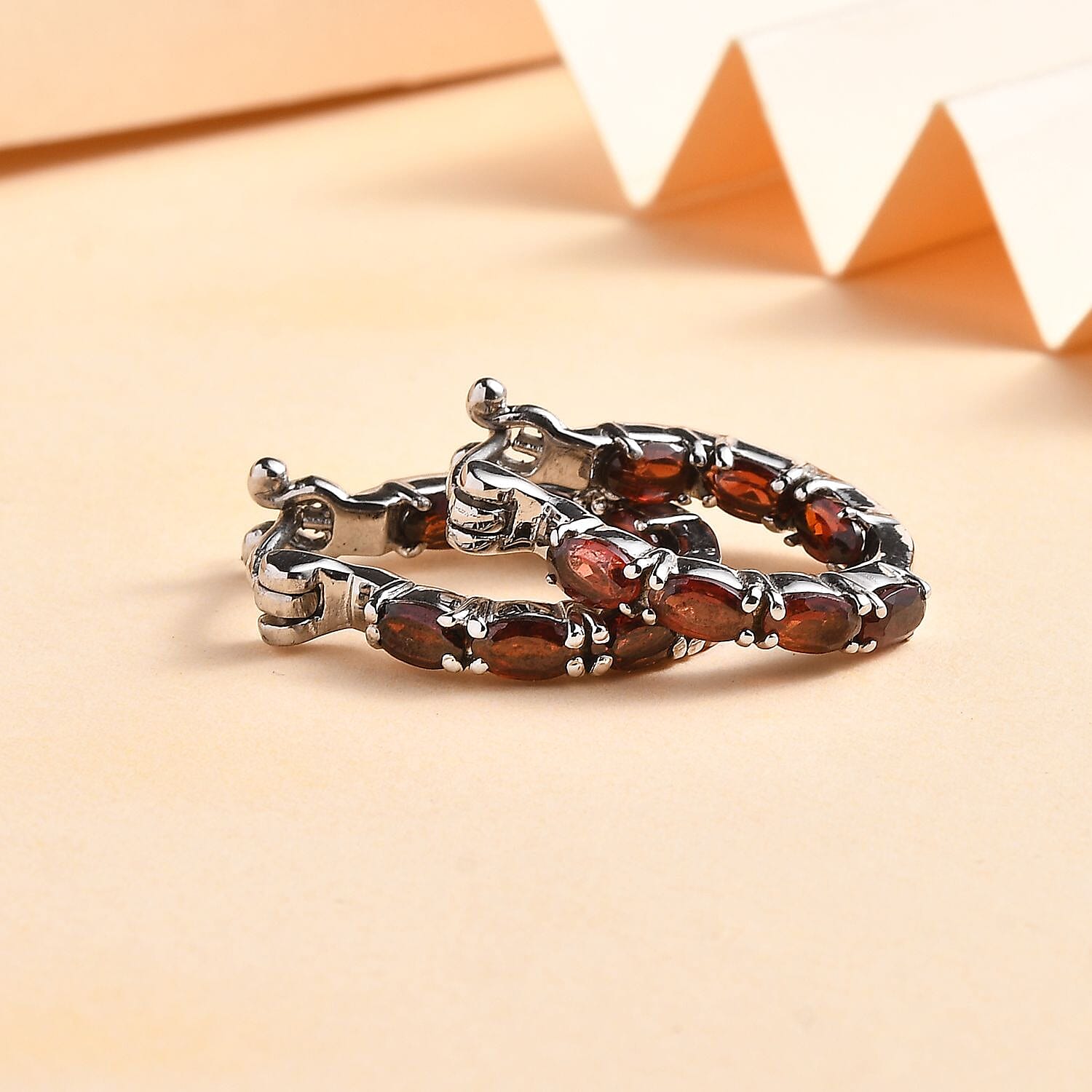 Red Garnet Inside Out Hoop Earrings 3.32 ct