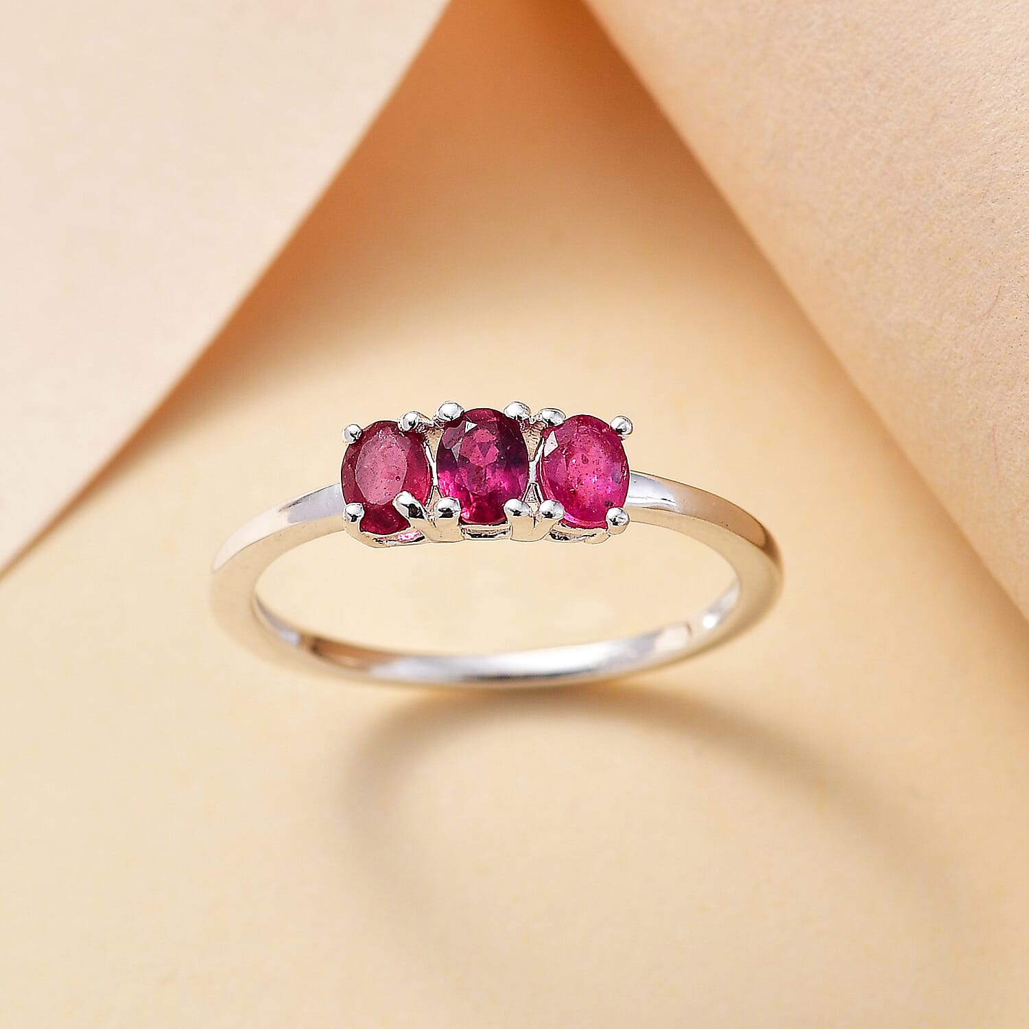 Ruby 3 Stone Ring in Sterling Silver