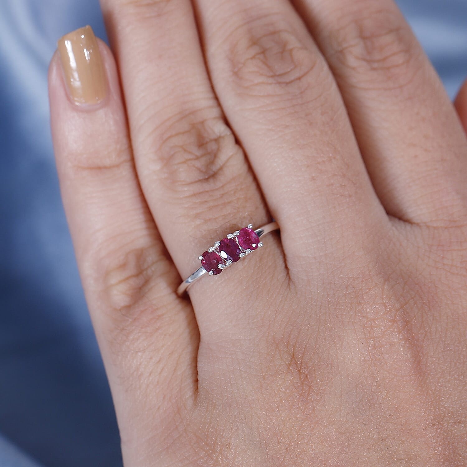 Ruby 3 Stone Ring in Sterling Silver