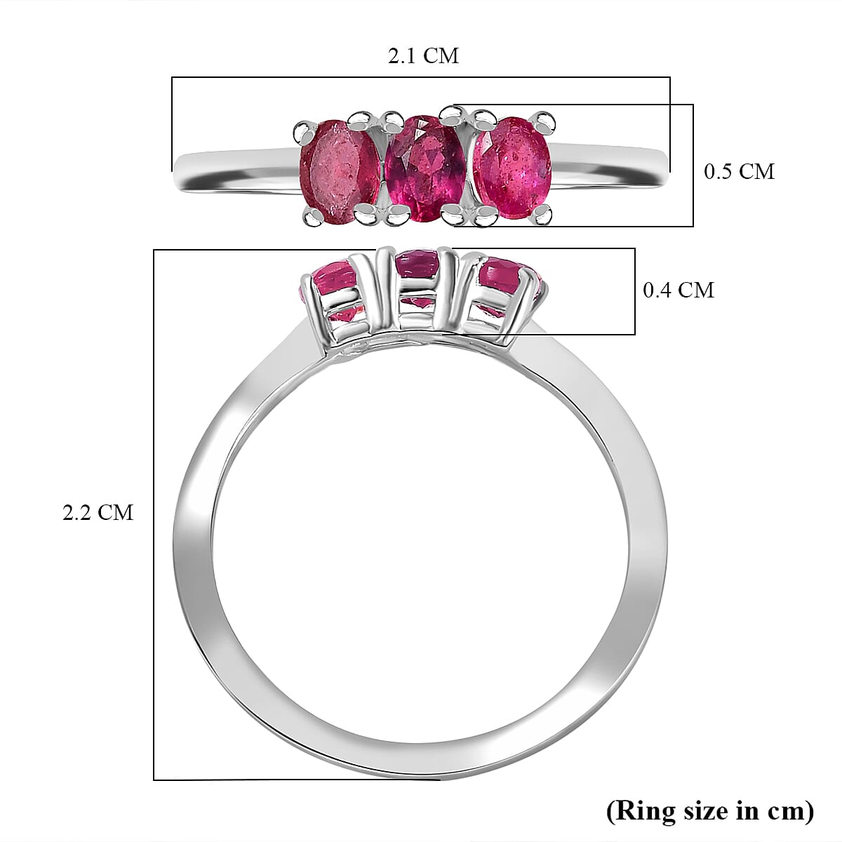 Ruby 3 Stone Ring in Sterling Silver