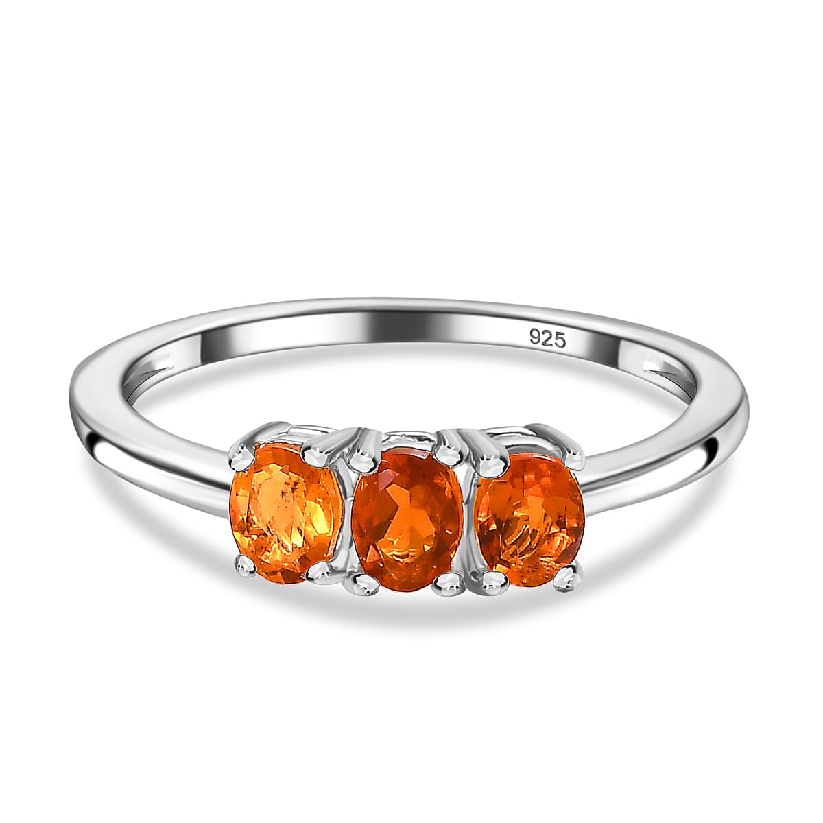 Fire Opal 3 Stone Ring Sterling Silver