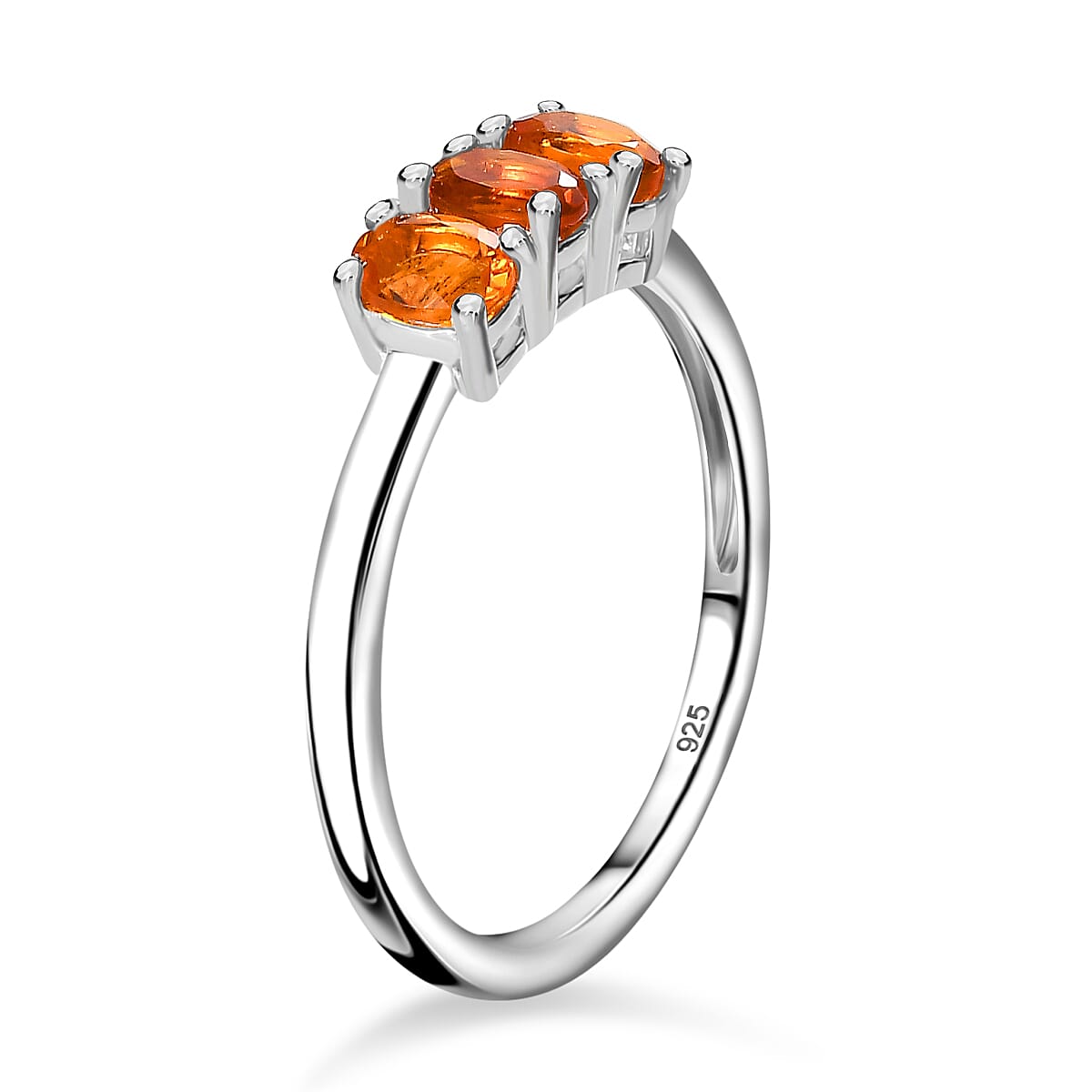 Fire Opal 3 Stone Ring Sterling Silver