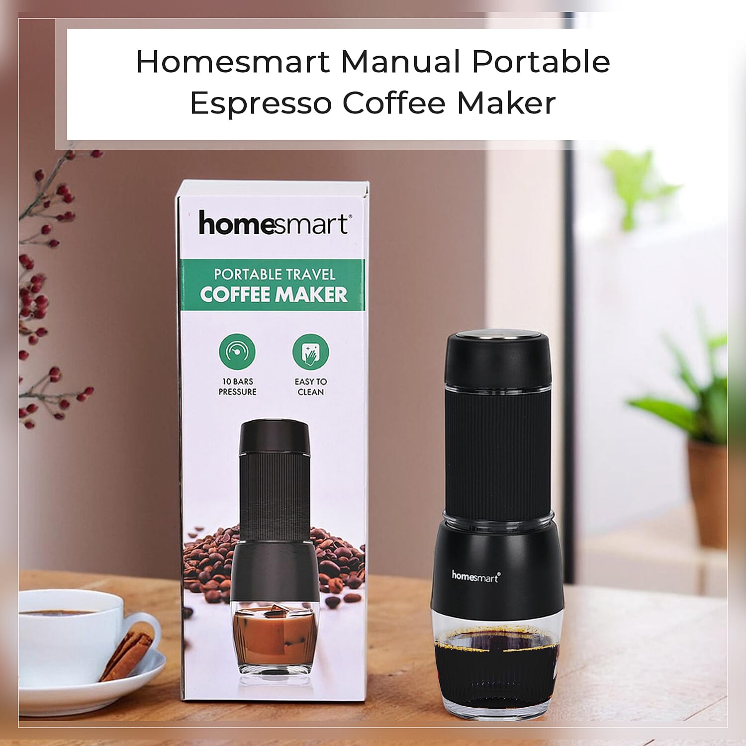 Homesmart Manual Portable Espresso Coffee Maker (Cap. 120ml) - Black