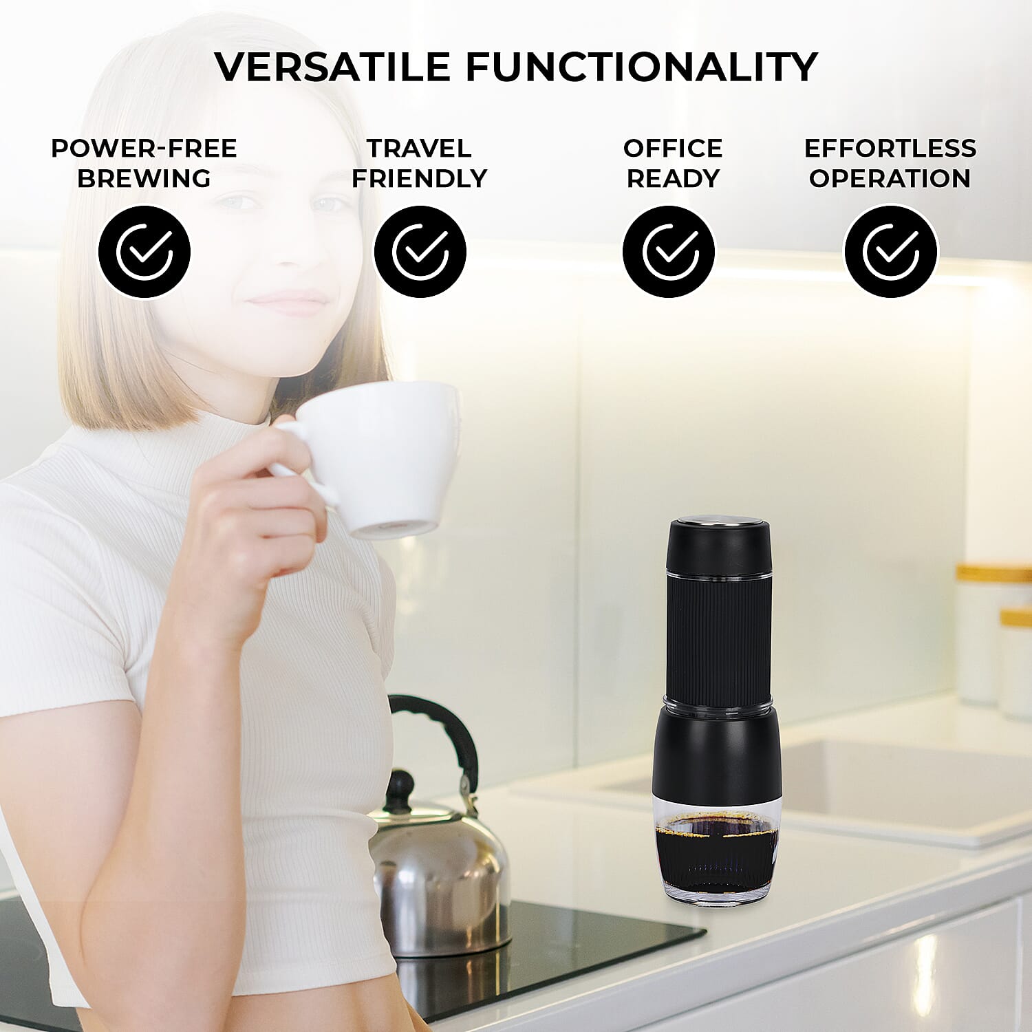 Homesmart Manual Portable Espresso Coffee Maker (Cap. 120ml) - Black