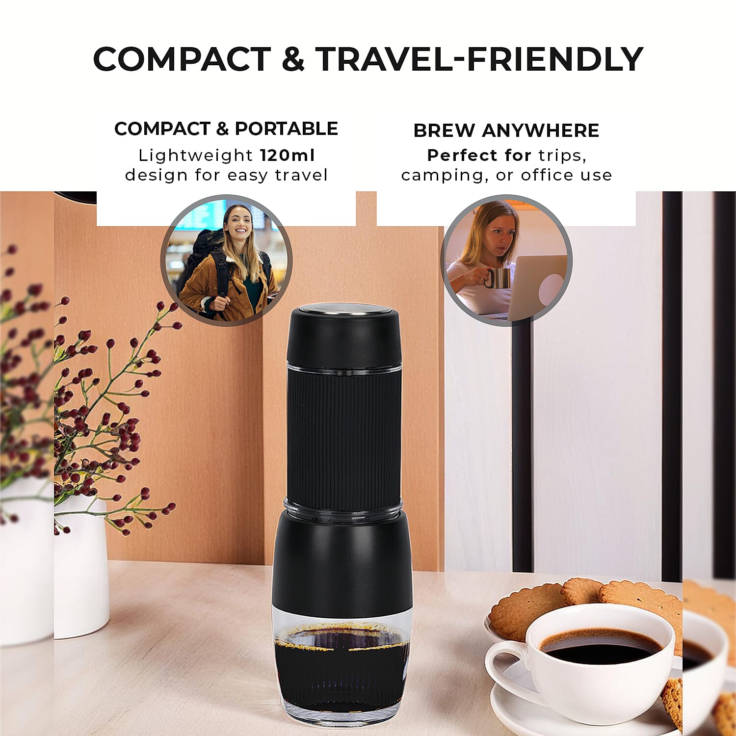 Homesmart Manual Portable Espresso Coffee Maker (Cap. 120ml) - Black