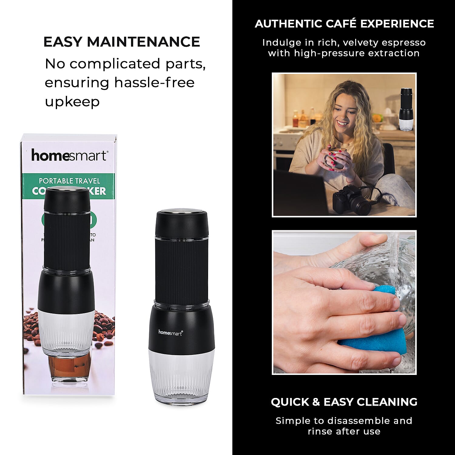 Homesmart Manual Portable Espresso Coffee Maker (Cap. 120ml) - Black