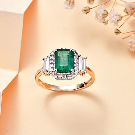 9K Yellow Gold AAA Gemfields Emerald & Moissanite Ring 2.16 Ct