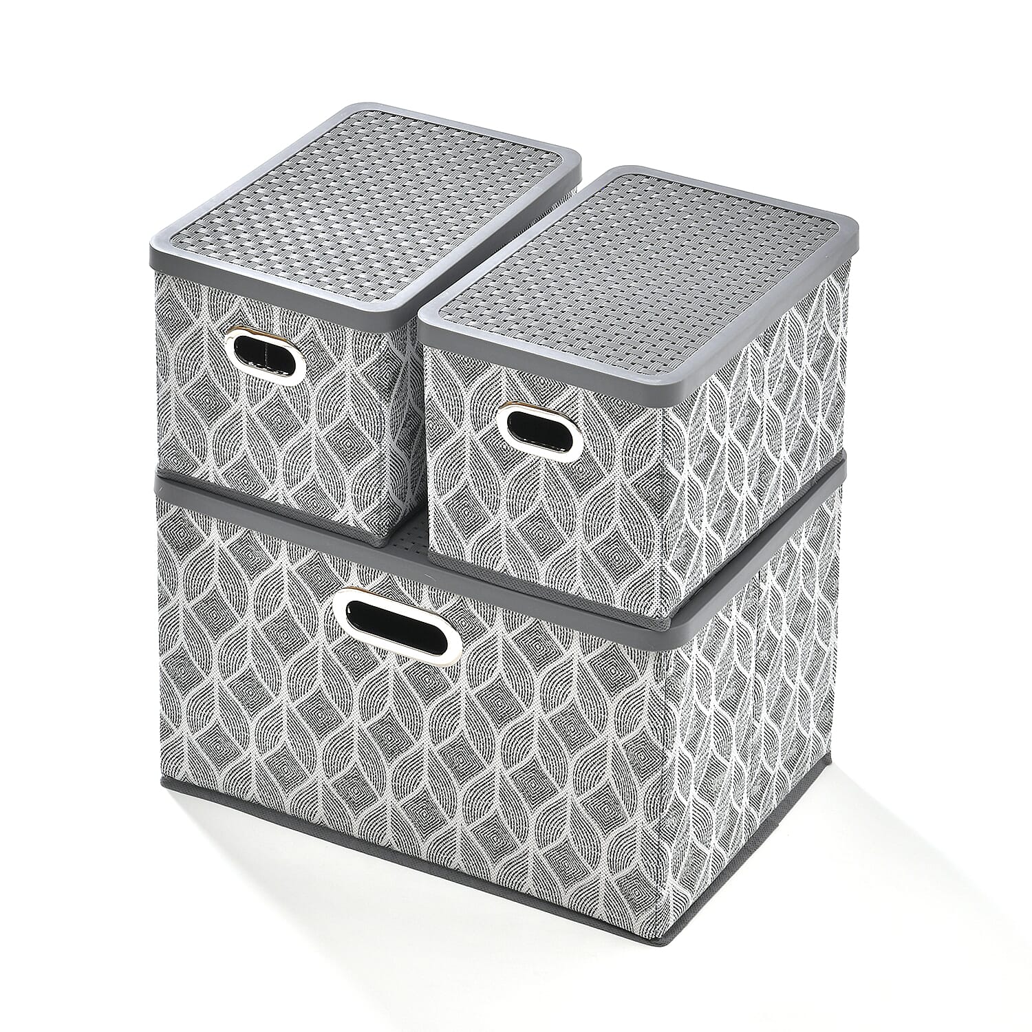 Set of 3 Foldable Storage Boxes (Size 26x17x17 cm) - Grey